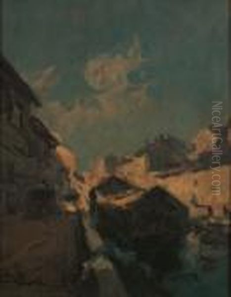 Barcone Sul Naviglio Oil Painting by Achille Cattaneo