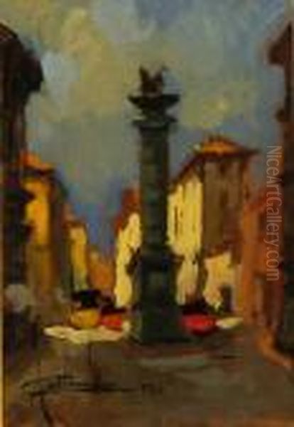 Piazza San Babila Oil Painting by Achille Cattaneo