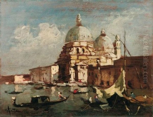 La Chiesa Della Salute A Venezia Oil Painting by Achille Cattaneo