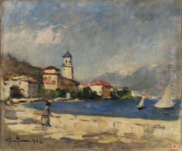 Lago Di Como - 1926 Oil Painting by Achille Cattaneo