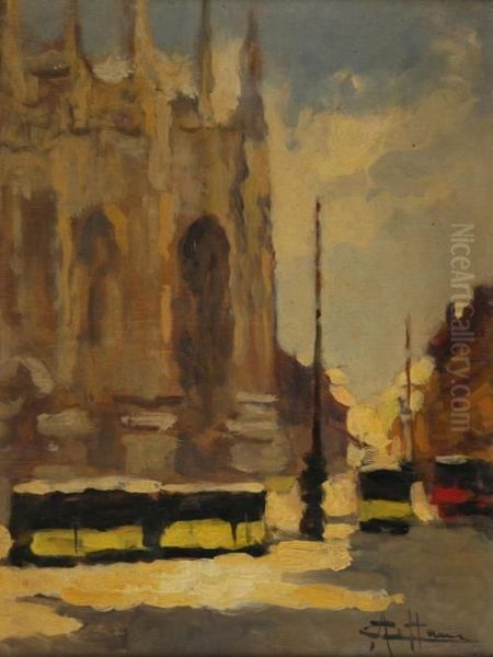 Scorcio Del Duomo Di Milano Oil Painting by Achille Cattaneo