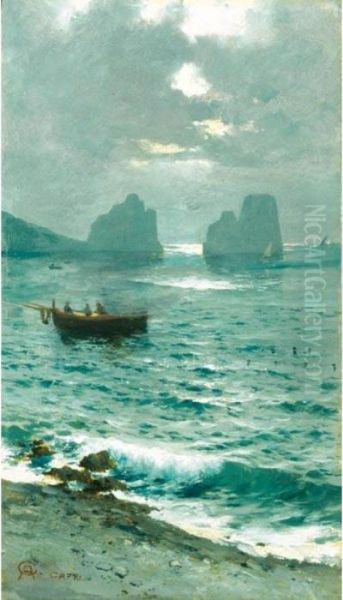 Marina A Capri, I Faraglioni Oil Painting by Achille Cattaneo