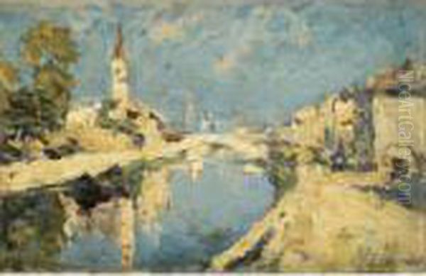 Ritorno Dalla Pesca; Il Naviglio A Milano Oil Painting by Achille Cattaneo