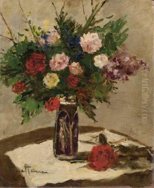 Vaso Di Fiori Oil Painting by Achille Cattaneo