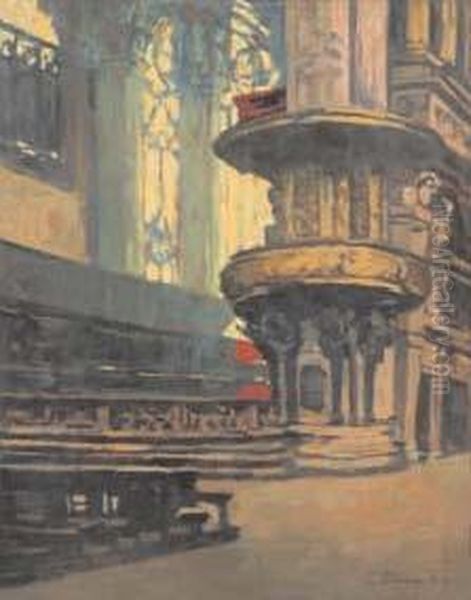 Interno Del Duomo Di Milano Oil Painting by Achille Cattaneo