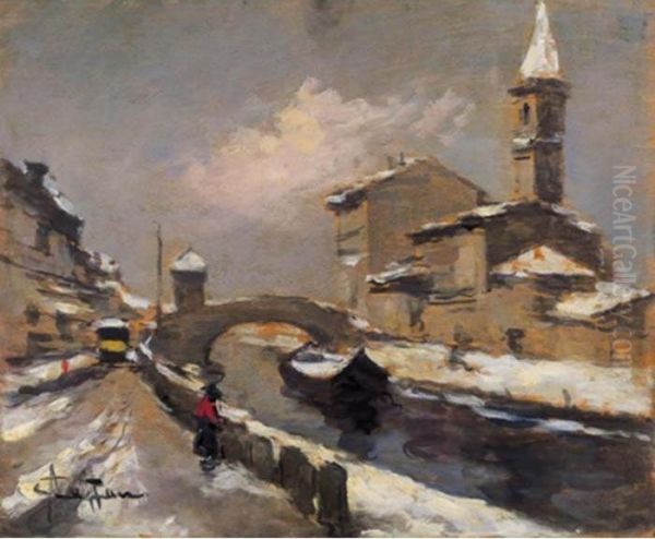 Chiesa Di San Cristoforo Alla Barona, Milano Oil Painting by Achille Cattaneo