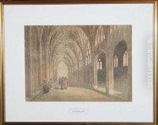 Monks In A Vaulted Cloister Oil Painting by George Cattermole