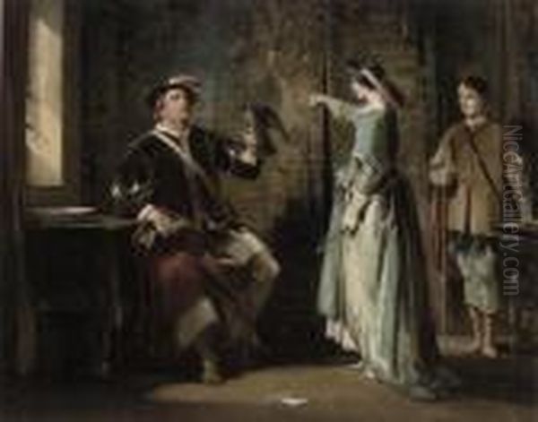 The Falconry Lesson Oil Painting by George Cattermole