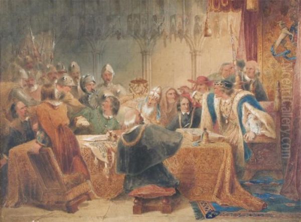 King John At The Signing Of The Magna Carta Oil Painting by George Cattermole