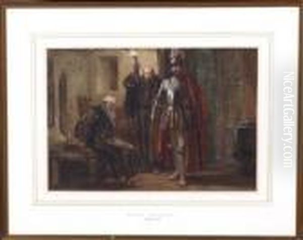 A 17th Century Soldier Confronting A Monk In His Chamber. Oil Painting by George Cattermole