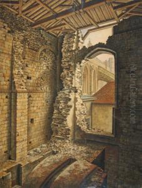 Finished Study Of The Internal Structure Of A Large Cathedral Oil Painting by George Cattermole