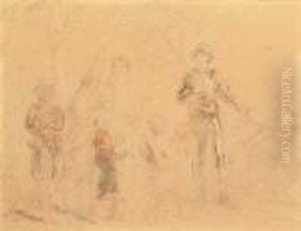 A Study Of Figures In Historical Dress. Oil Painting by George Cattermole