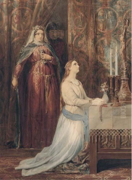 Queen Eleanor And Fair Rosamond Oil Painting by George Cattermole