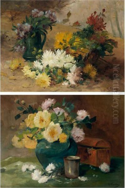 Bouquet De Rosest Timbale Oil Painting by Eugene Henri Cauchois