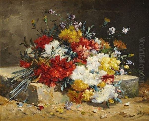 Cauchois 
 
Bouquet De Fleurs Sur Un Entablement Oil Painting by Eugene Henri Cauchois