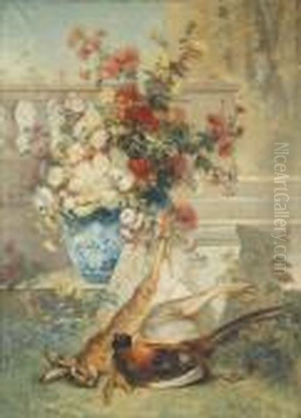 Bouquet A La Balustrade Oil Painting by Eugene Henri Cauchois