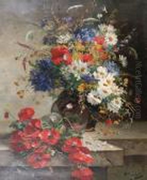 Still Life Of Summer Flowers Oil Painting by Eugene Henri Cauchois