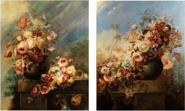 Paar Blumenstilleben Oil Painting by Eugene Henri Cauchois