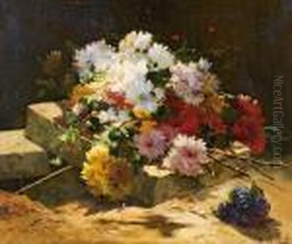 Jete De Fleurs Sur Une Dalle De Pierre Oil Painting by Eugene Henri Cauchois