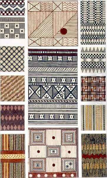 Melanesian and Polynesian bark fabric designs original illustration for The Grammar of Ornament Oil Painting by Owen Jones