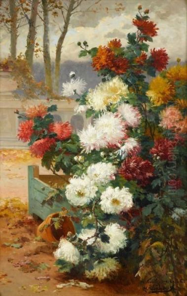 Chrysanthemums Oil Painting by Eugene Henri Cauchois