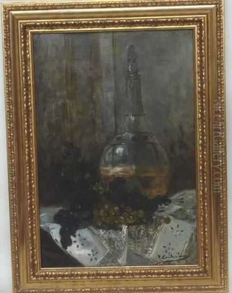  Nature Morte Aux Raisins Et Au Flacon  Oil Painting by Eugene Henri Cauchois