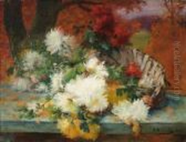 Bouquet De Dahlias Oil Painting by Eugene Henri Cauchois