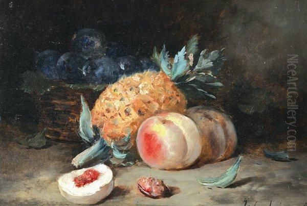 Ananas Et Peches Oil Painting by Eugene Henri Cauchois