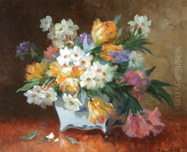 Les Tulipes Perroquet Oil Painting by Eugene Henri Cauchois