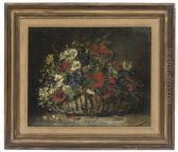 Poppies, Daisies And Asters In A Bowl Oil Painting by Eugene Henri Cauchois