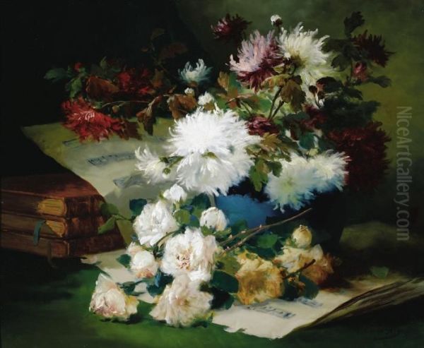 Still Life With Sheet Music And Books Oil Painting by Eugene Henri Cauchois