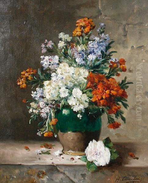 Still Life Of A Vase Of Summer Flowers Oil Painting by Eugene Henri Cauchois