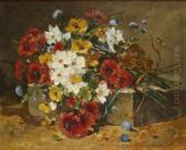 Vase De Fleurs Sur Un Entablement Oil Painting by Eugene Henri Cauchois