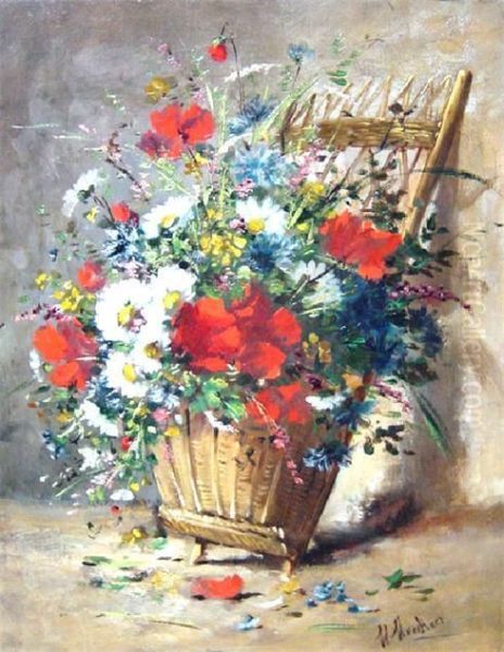 Basket Of Flowers Oil Painting by Eugene Henri Cauchois