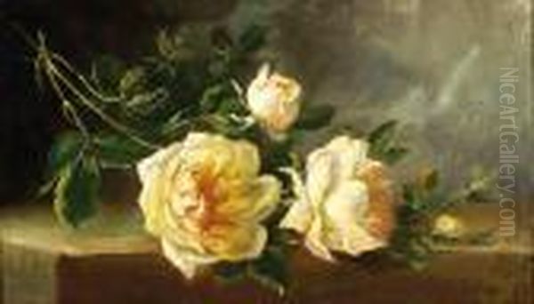 A Branch With White Roses Oil Painting by Eugene Henri Cauchois