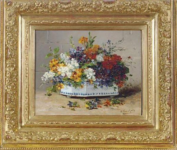 Wild Flowers In A Bough Pot Oil Painting by Eugene Henri Cauchois