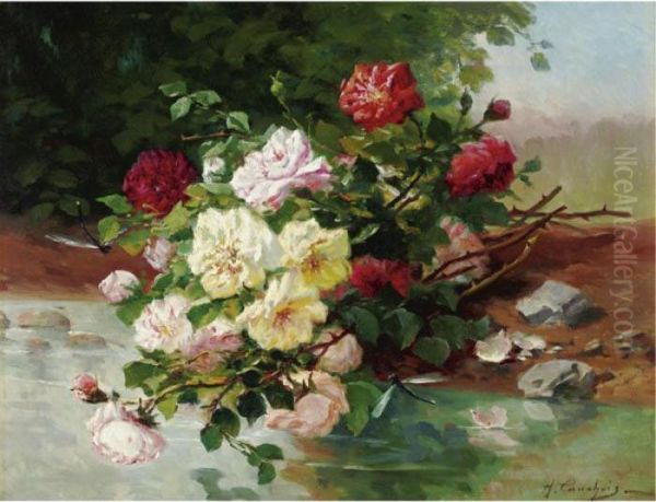 Flowers By A Stream Oil Painting by Eugene Henri Cauchois