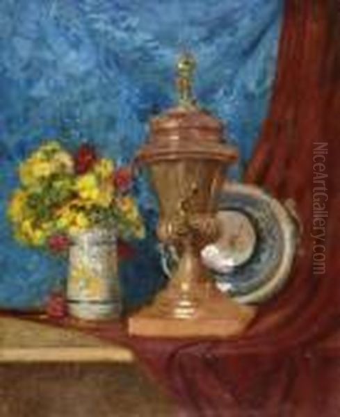 Samovar Et Bouquet De Fleurs Oil Painting by Eugene Henri Cauchois