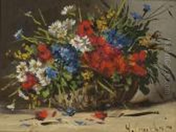 Sommerblumen Im Korb Oil Painting by Eugene Henri Cauchois