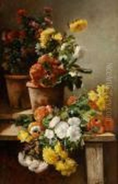 Bouquet De Chrysanthemes Oil Painting by Eugene Henri Cauchois