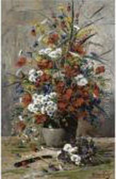 Poppies, Margories, And Cornflowers Oil Painting by Eugene Henri Cauchois