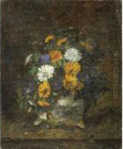 Vase De Fleurs [ ; Vase Of 
Flowers ; Oil On Canvas ; Unframed ; Signed Lower Left H. Cauchois] Oil Painting by Eugene Henri Cauchois