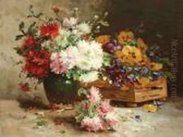 Vase Et Jardiniere Defleurs D'ete Oil Painting by Eugene Henri Cauchois