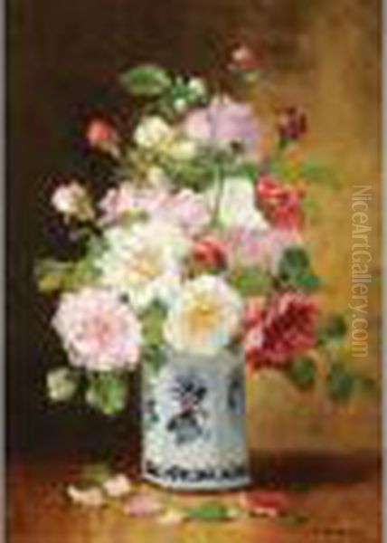 Rosesdans Un Vase Oil Painting by Eugene Henri Cauchois