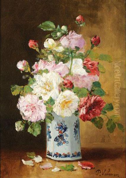 Valmon < Roses Oil Painting by Eugene Henri Cauchois