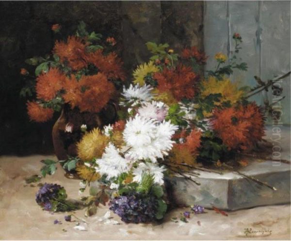 Still Life Of Flowers Oil Painting by Eugene Henri Cauchois