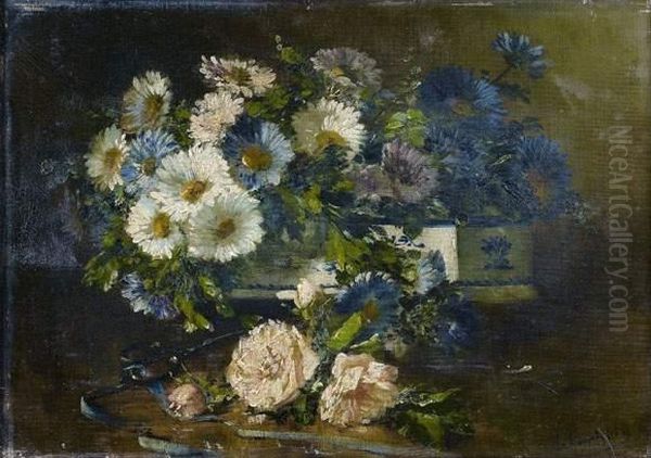 Nature Morte Aux Fleurs Dans Une Jardiniere Oil Painting by Eugene Henri Cauchois