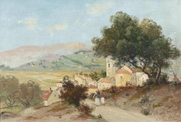 Sudliche Landschaft. Oil Painting by Eugene Henri Cauchois