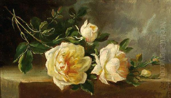 A Branch With White Roses Oil Painting by Eugene Henri Cauchois