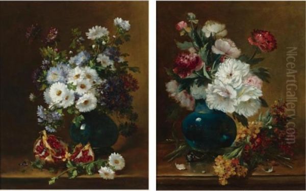 Floral Still Lifes (a Pair) Oil Painting by Eugene Henri Cauchois